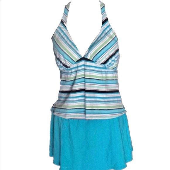 Jantzen Other - Jantzen 2 Piece Stripe Turquoise Tankini Set